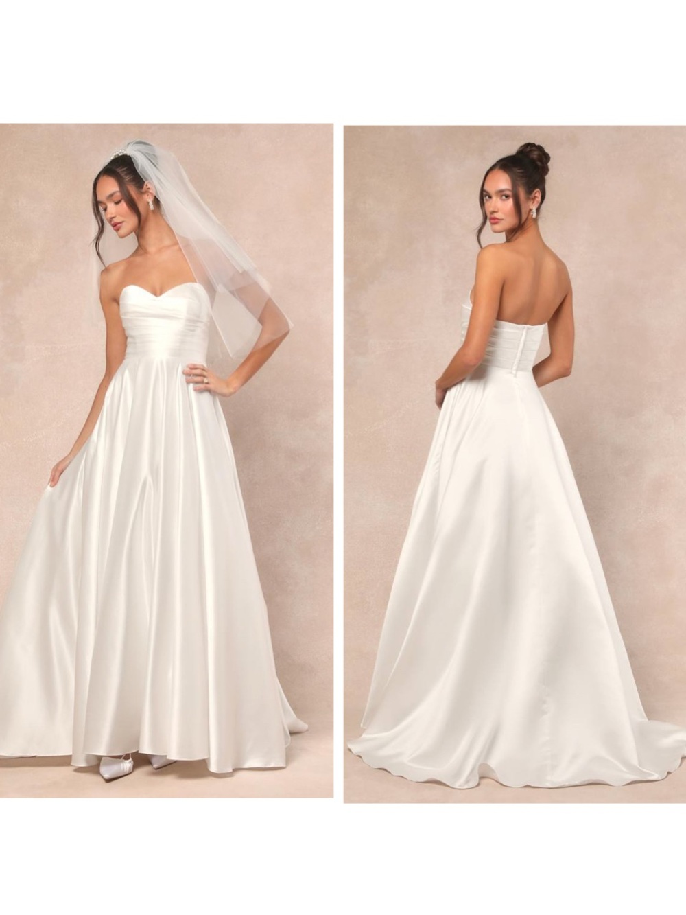 Lulus Khalida White Satin Pleated Strapless Gown Size Medium Bridal Wedding